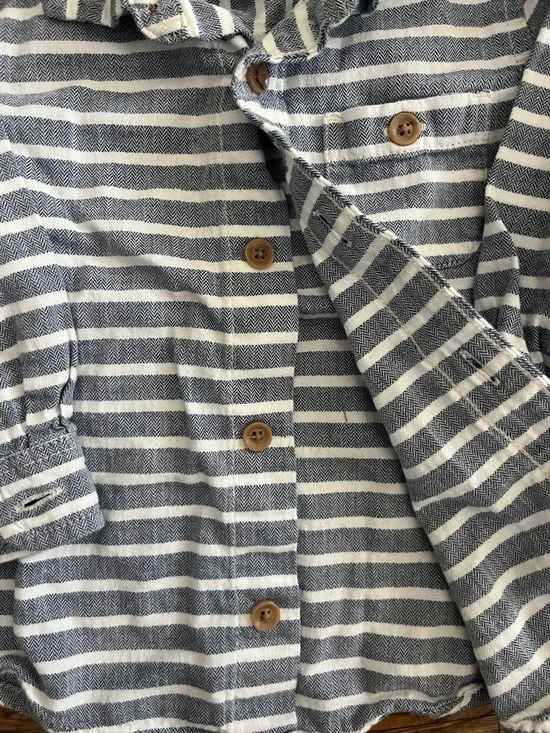 Old Navy Blue and White Striped Button-Up Shirt with Brown Elbow Patches - Picture 5 of 6
